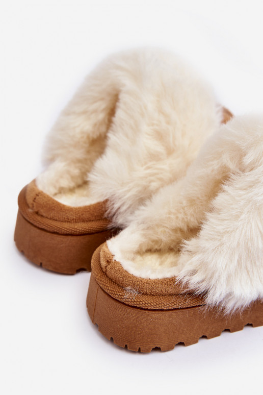Chaussons enfant avec fourrure marron Birasta