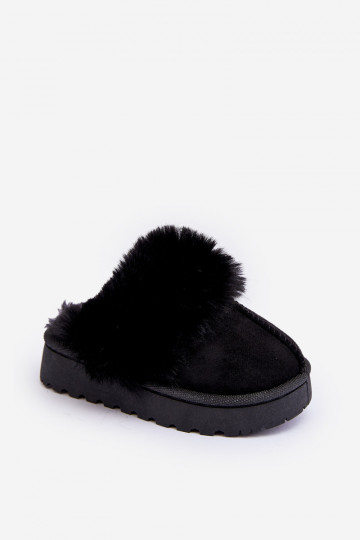 Chaussons pour enfants avec fourrure de couleur noire Birasta