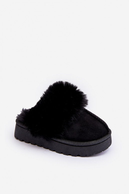 Chaussons pour enfants avec fourrure de couleur noire Birasta