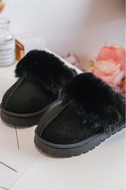 Chaussons pour enfants avec fourrure de couleur noire Birasta