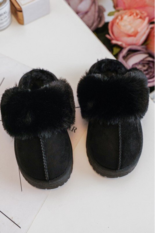 Chaussons pour enfants avec fourrure de couleur noire Birasta