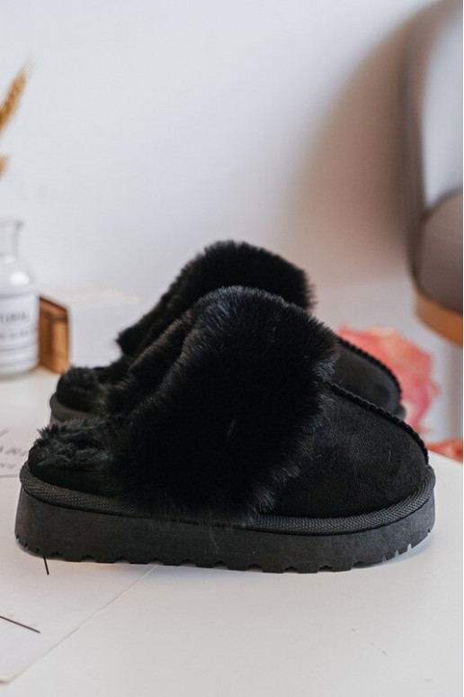 Chaussons pour enfants avec fourrure de couleur noire Birasta