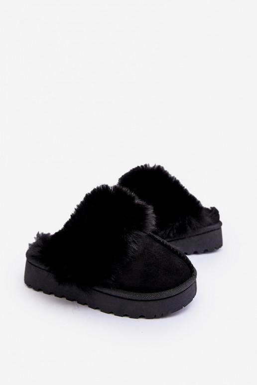 Chaussons pour enfants avec fourrure de couleur noire Birasta