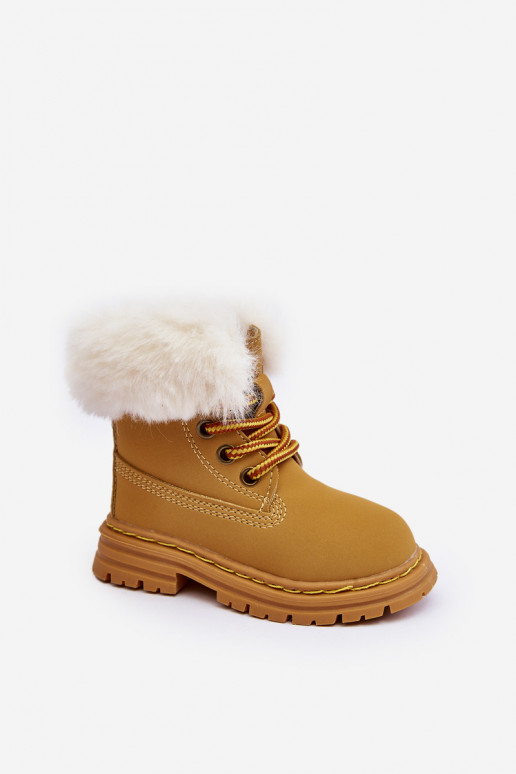 Bottines à lacets pour enfants avec fermetures éclair et fourrure marron Gerande