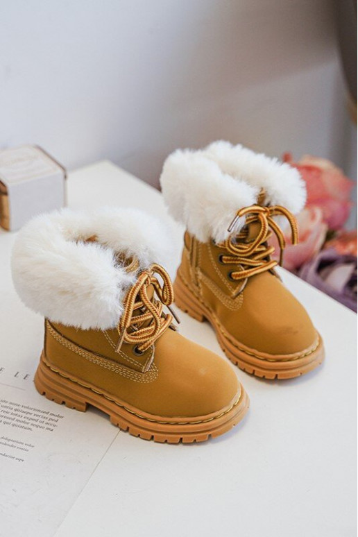 Bottines à lacets pour enfants avec fermetures éclair et fourrure marron Gerande