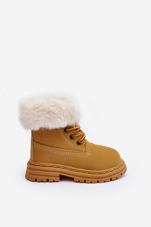 Bottines à lacets pour enfants avec fermetures éclair et fourrure marron Gerande