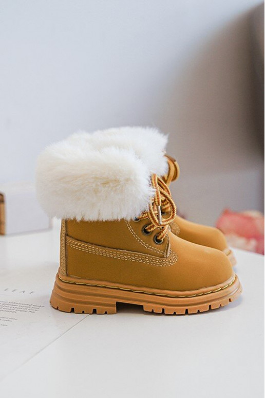 Bottines à lacets pour enfants avec fermetures éclair et fourrure marron Gerande