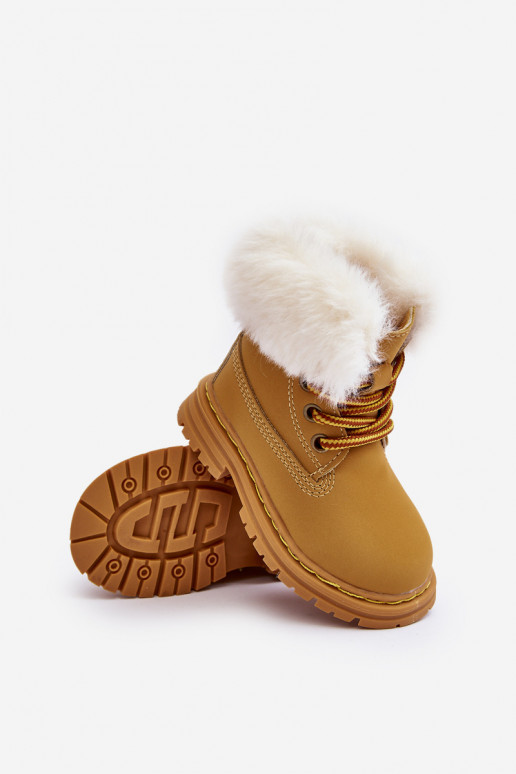 Bottines à lacets pour enfants avec fermetures éclair et fourrure marron Gerande