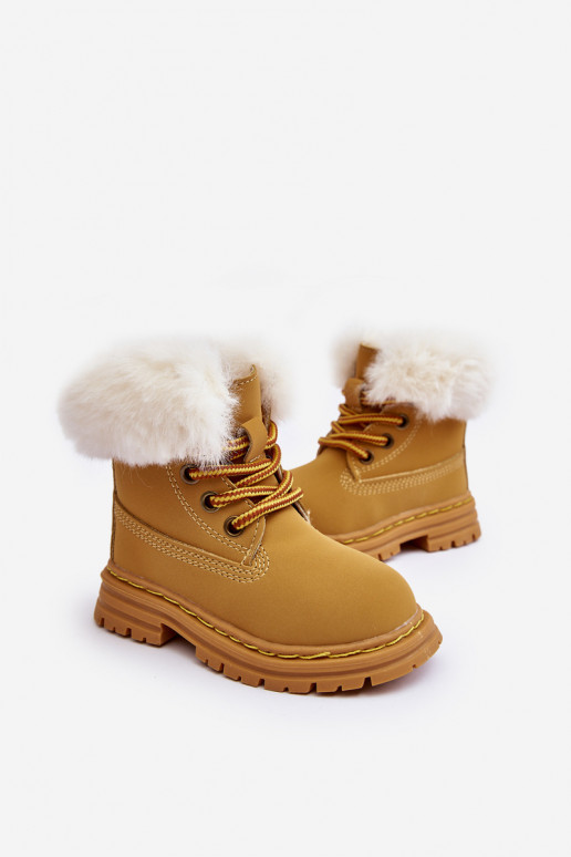 Bottines à lacets pour enfants avec fermetures éclair et fourrure marron Gerande