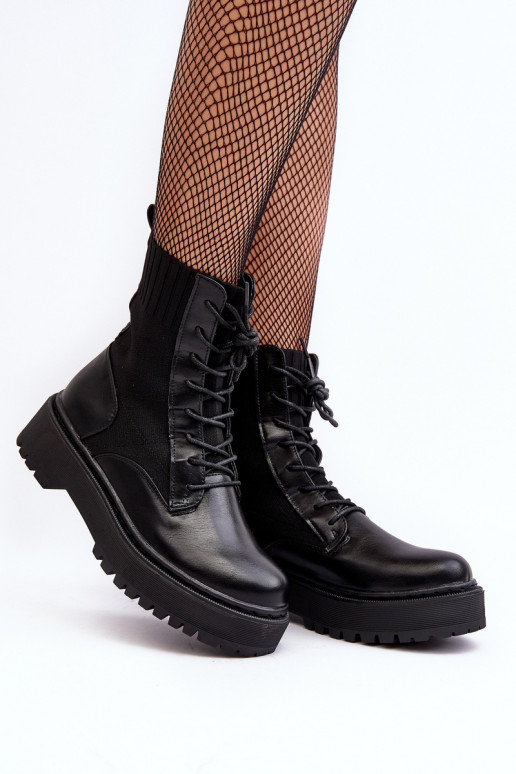 Bottines à semelle type chaussette avec lacets de couleur noire Dedinva
