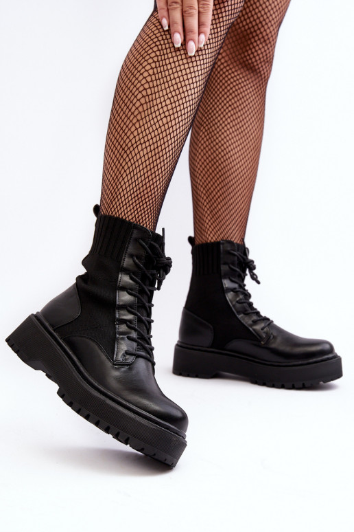 Bottines à semelle type chaussette avec lacets de couleur noire Dedinva