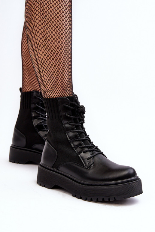 Bottines à semelle type chaussette avec lacets de couleur noire Dedinva