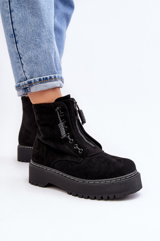 chaussures en daim Bottines pour femmes à semelles massives avec fermetures éclair de couleur noir Edivam chaussures en daim Bottines pour femmes à semelles massives avec fermetures éclair de couleur noir Edivam