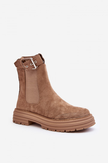 bottes en daim élégantes à semelles massives tendance en beige Ozaro