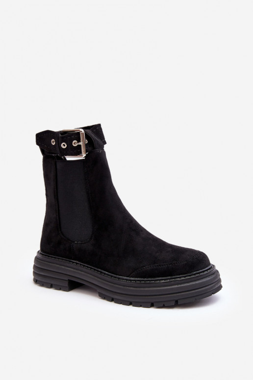 bottes élégantes en daim avec semelles massives à la mode de couleur noire Ozaro bottes élégantes en daim avec semelles massives à la mode de couleur noire Ozaro