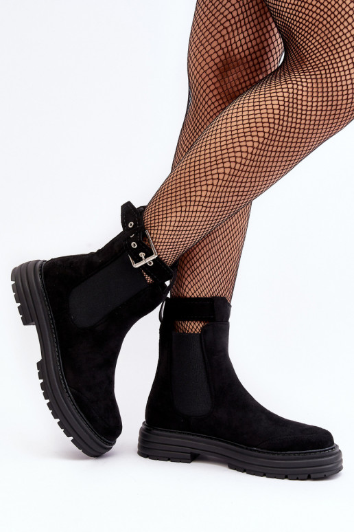 bottes élégantes en daim avec semelles massives à la mode de couleur noire Ozaro bottes élégantes en daim avec semelles massives à la mode de couleur noire Ozaro