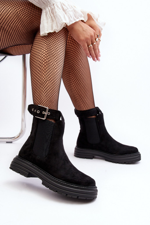 bottes élégantes en daim avec semelles massives à la mode de couleur noire Ozaro bottes élégantes en daim avec semelles massives à la mode de couleur noire Ozaro