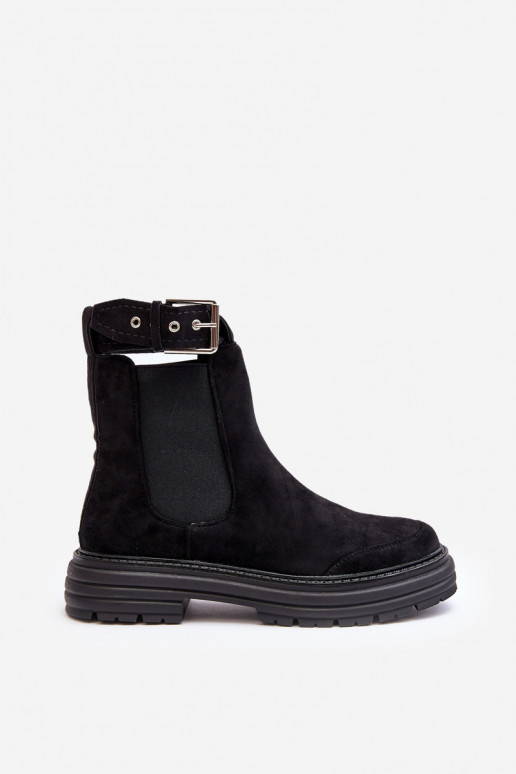 bottes élégantes en daim avec semelles massives à la mode de couleur noire Ozaro bottes élégantes en daim avec semelles massives à la mode de couleur noire Ozaro