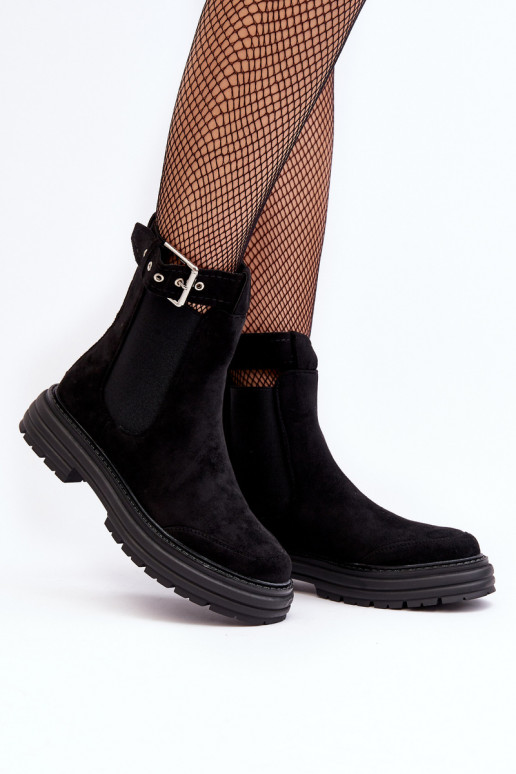 bottes élégantes en daim avec semelles massives à la mode de couleur noire Ozaro bottes élégantes en daim avec semelles massives à la mode de couleur noire Ozaro
