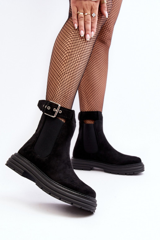 bottes élégantes en daim avec semelles massives à la mode de couleur noire Ozaro bottes élégantes en daim avec semelles massives à la mode de couleur noire Ozaro