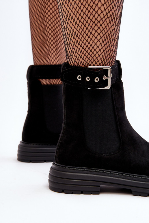 bottes élégantes en daim avec semelles massives à la mode de couleur noire Ozaro bottes élégantes en daim avec semelles massives à la mode de couleur noire Ozaro