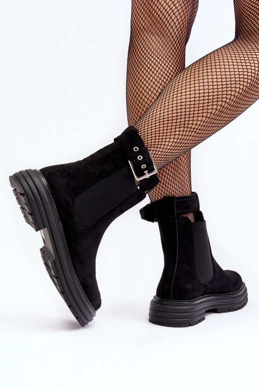 bottes élégantes en daim avec semelles massives à la mode de couleur noire Ozaro bottes élégantes en daim avec semelles massives à la mode de couleur noire Ozaro