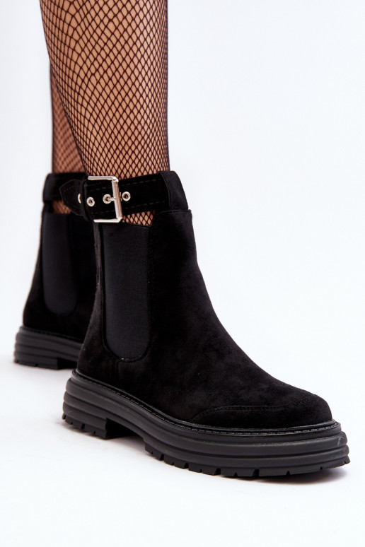 bottes élégantes en daim avec semelles massives à la mode de couleur noire Ozaro bottes élégantes en daim avec semelles massives à la mode de couleur noire Ozaro
