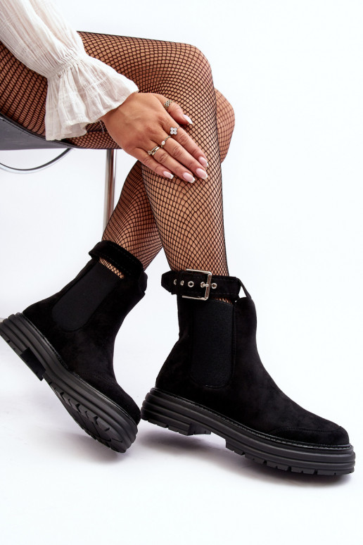 bottes élégantes en daim avec semelles massives à la mode de couleur noire Ozaro bottes élégantes en daim avec semelles massives à la mode de couleur noire Ozaro