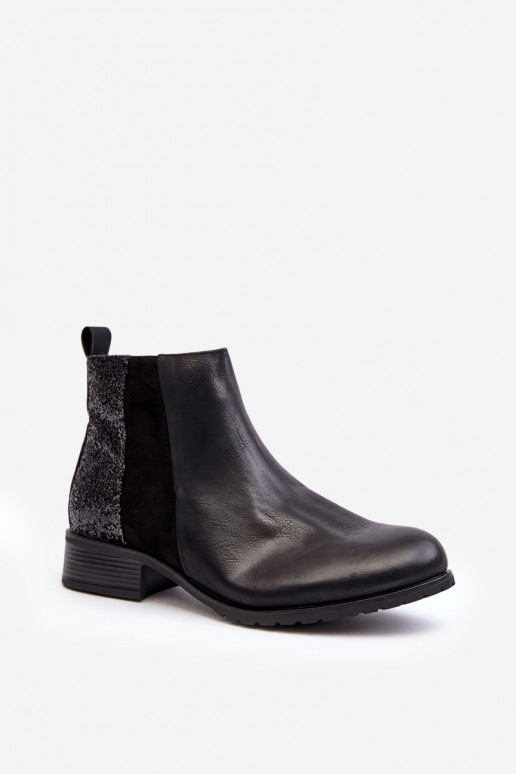 Bottines à talons larges avec écailles brillantes en noir Messio Bottines à talons larges avec écailles brillantes en noir Messio