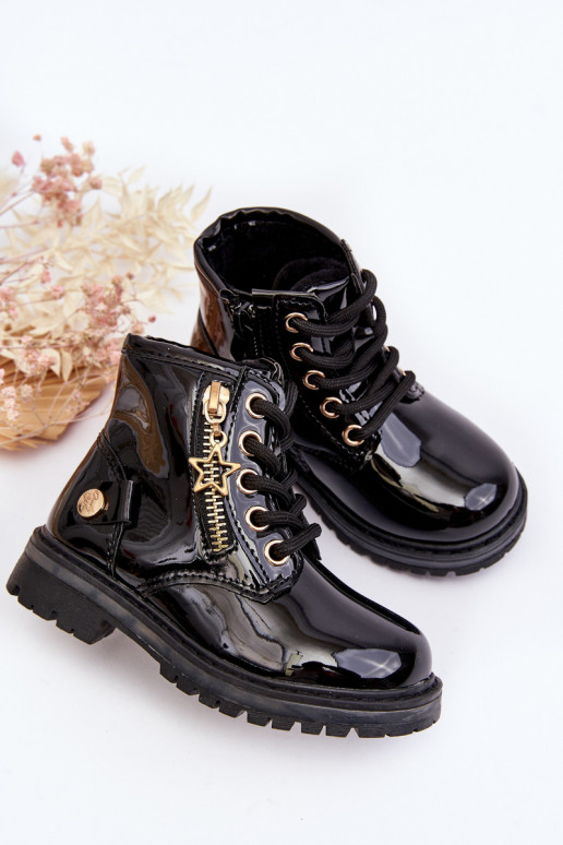 Bottines Enfants effet vernis avec fermetures éclair couleur noir réchauffé Felori