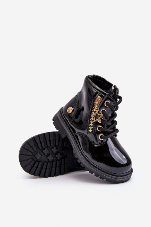 Bottines Enfants effet vernis avec fermetures éclair couleur noir réchauffé Felori