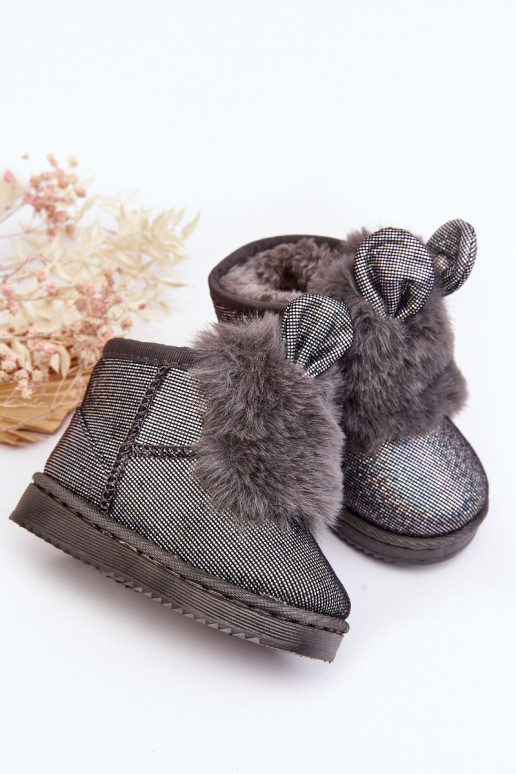 Bottes de neige pour enfants réchauffées avec fourrure à l'intérieur avec oreilles, couleur gris Betty
