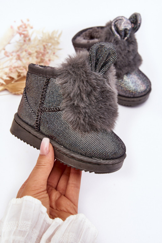 Bottes de neige pour enfants réchauffées avec fourrure à l'intérieur avec oreilles, couleur gris Betty