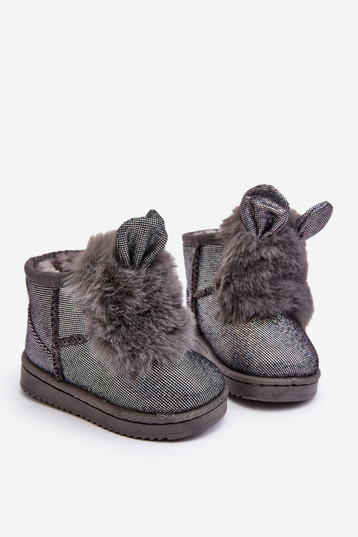 Bottes de neige pour enfants réchauffées avec fourrure à l'intérieur avec oreilles, couleur gris Betty
