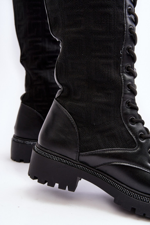 bottes à lacets pour femmes avec tige élastique en noir Virxinia bottes à lacets pour femmes avec tige élastique en noir Virxinia