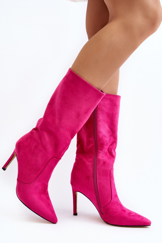 bottes longues à talons fins de couleur rose Odetteia