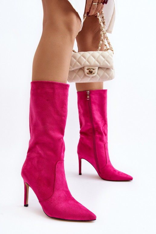 bottes longues à talons fins de couleur rose Odetteia