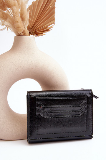 Portefeuille pour femme en cuir écologique, couleur noir Joanela