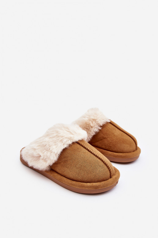 Chaussons pour enfants avec fourrure de couleur marron Befana