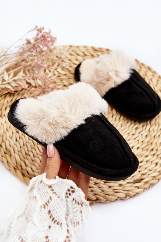 Chaussons pour enfants avec fourrure de couleur noire Befana Chaussons pour enfants avec fourrure de couleur noire Befana