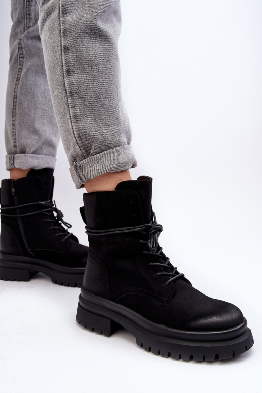 Bottines pour femmes à semelle massive de couleur noire Narelona