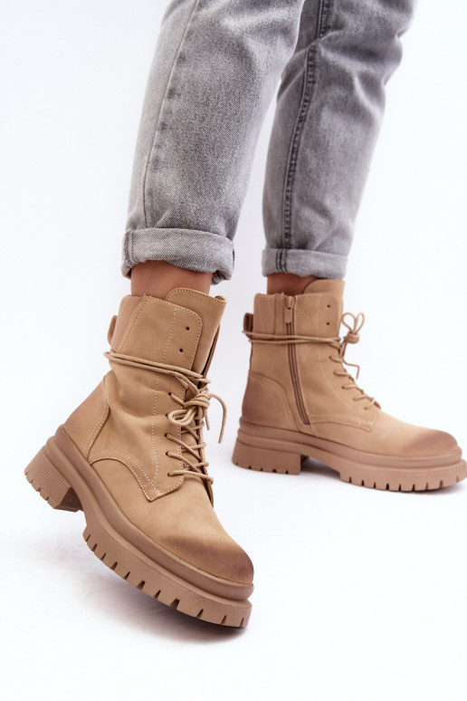 Bottines femme à semelle massive beige Narelona