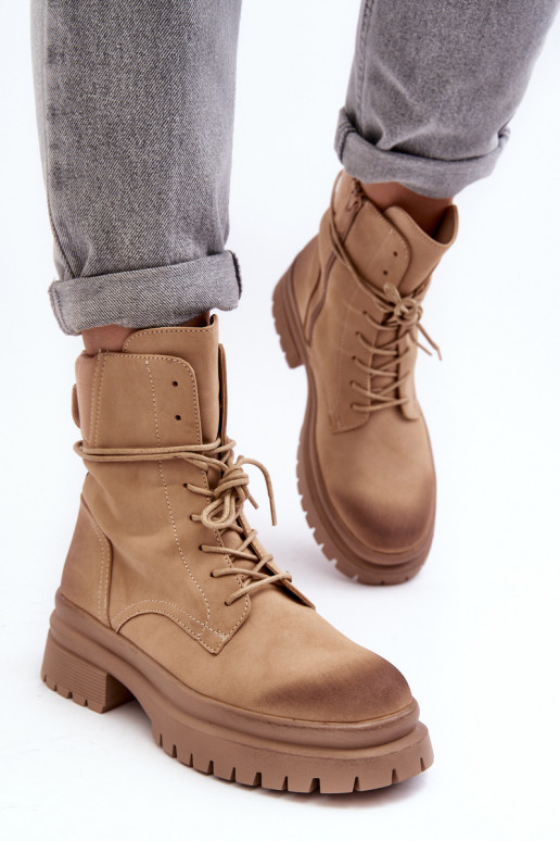 Bottines femme à semelle massive beige Narelona
