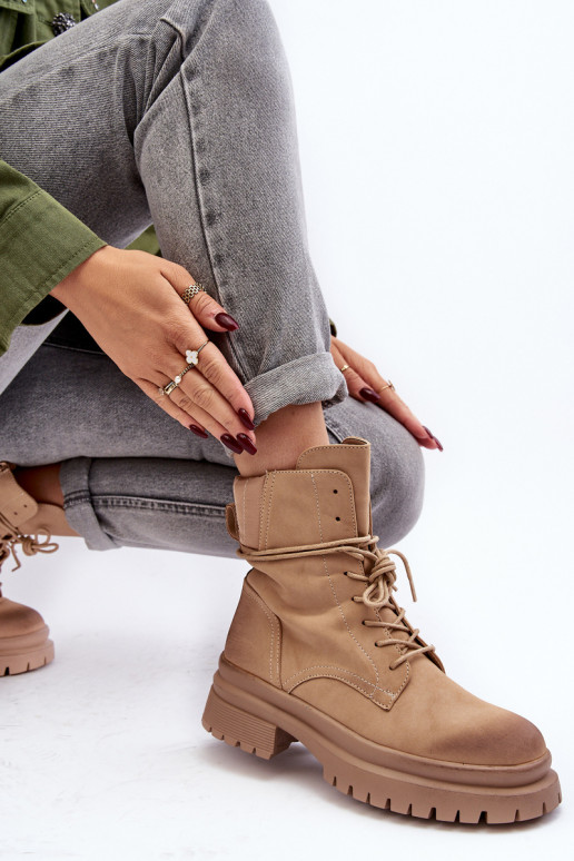 Bottines femme à semelle massive beige Narelona