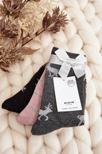 Chaussettes de Noël 3-Pak gris-rose 2
