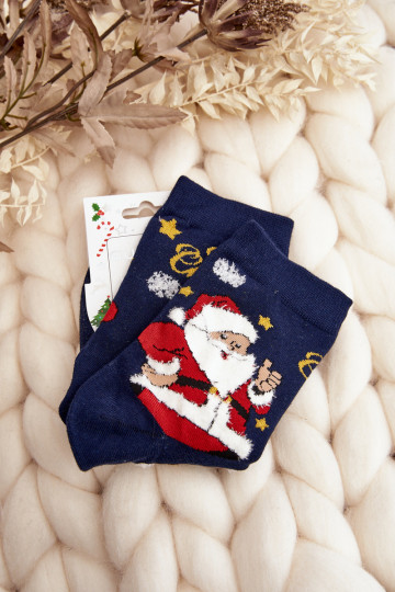 Chaussettes avec Père Noël de couleur bleu foncé 2