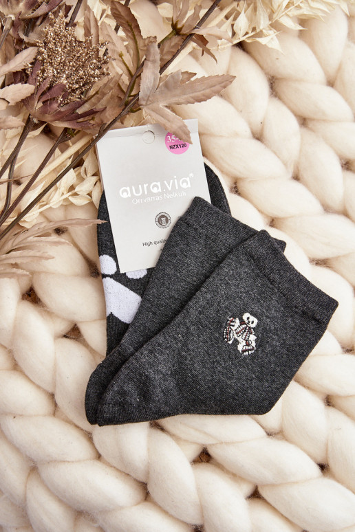 Chaussettes en coton avec ours de couleur grise