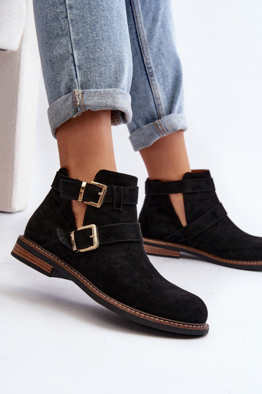 Bottines à talons larges à rayures noires Melviana Bottines à talons larges à rayures noires Melviana