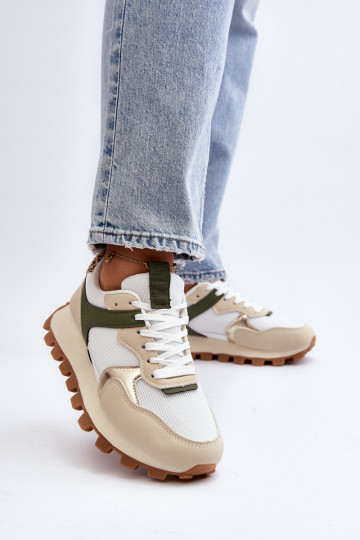 Baskets modèle chaussures de sport couleur beige-vert Ralita