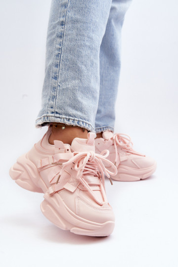 Chaussures modèle baskets à semelles massives à la mode de couleur rose Windamella
